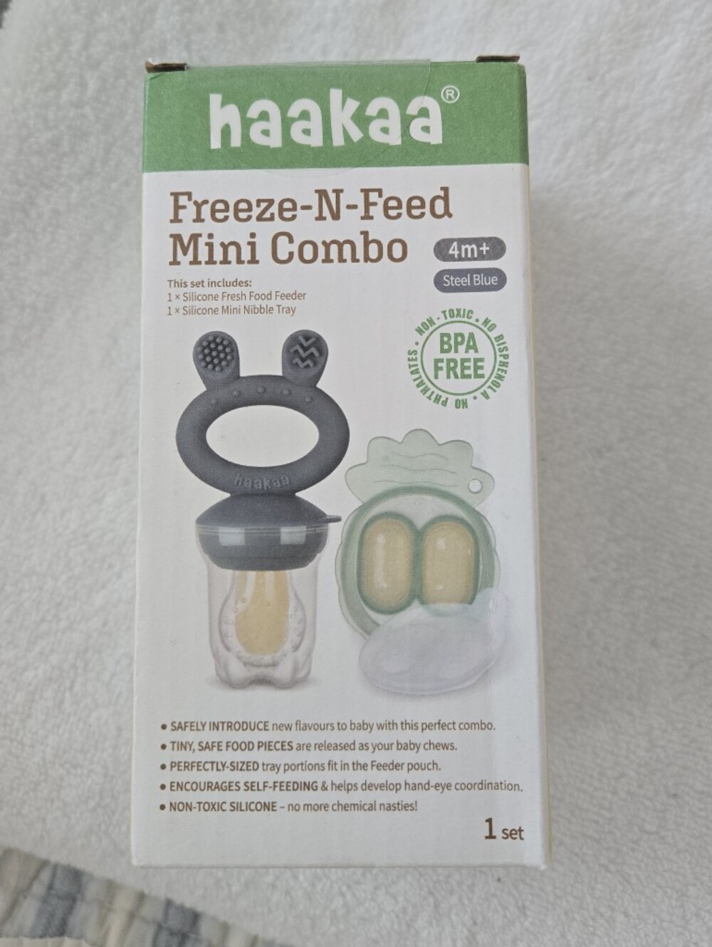 haakaa Freeze-N-Feed Mini Combo Baby Food Feeder - Steel Blue